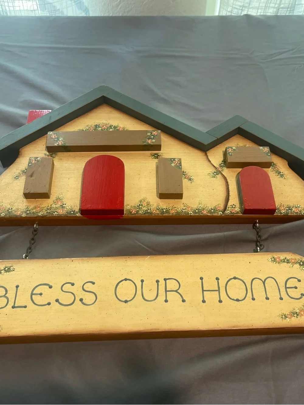 Rustic 'Bless Our Home' Wall Plaque in Red, Green and Brown